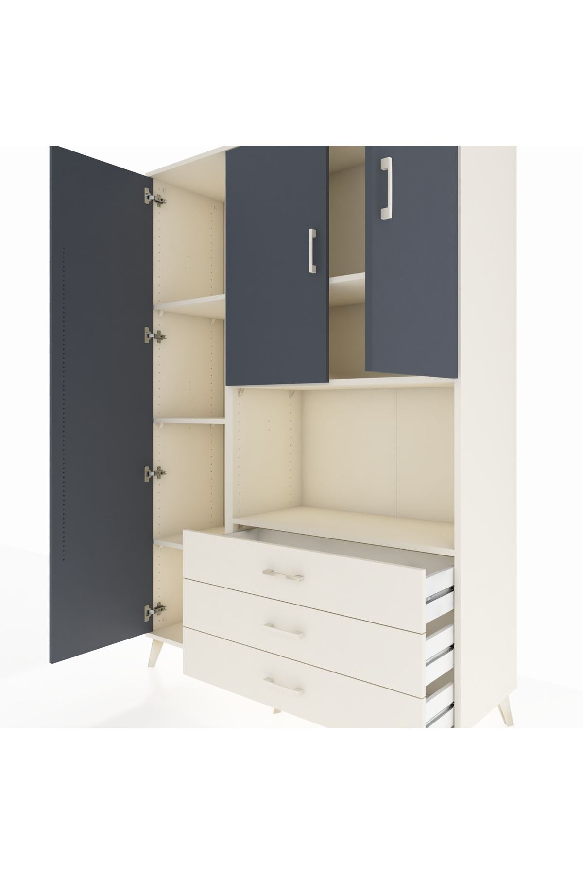 Hyperion Dolap 6 Raflı 3 Çekmeceli 3 Kapaklı 132x44x195 Aytaşı-Antrasit/Aytaşı