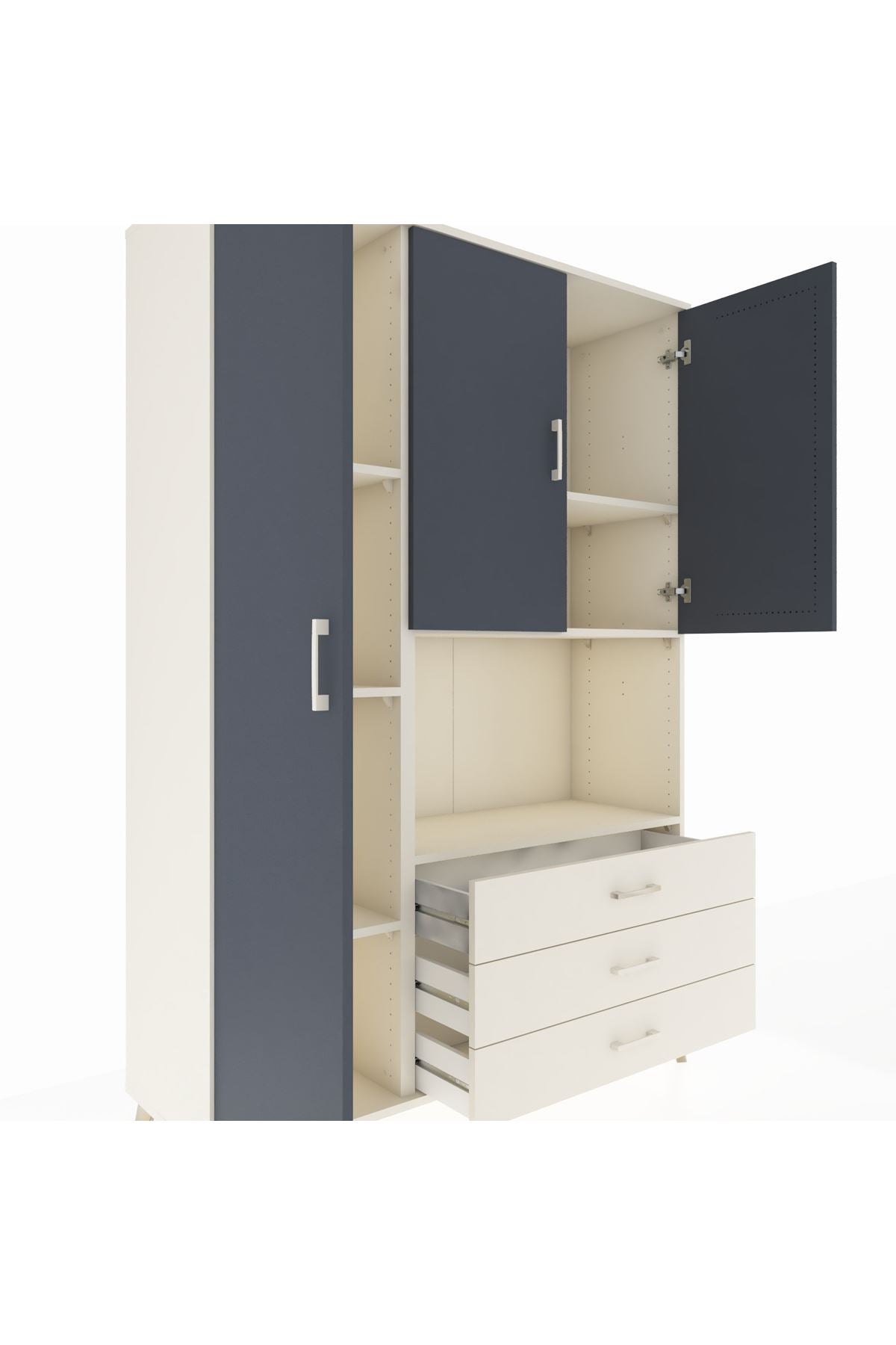 Hyperion Dolap 6 Raflı 3 Çekmeceli 3 Kapaklı 132x44x195 Aytaşı-Antrasit/Aytaşı