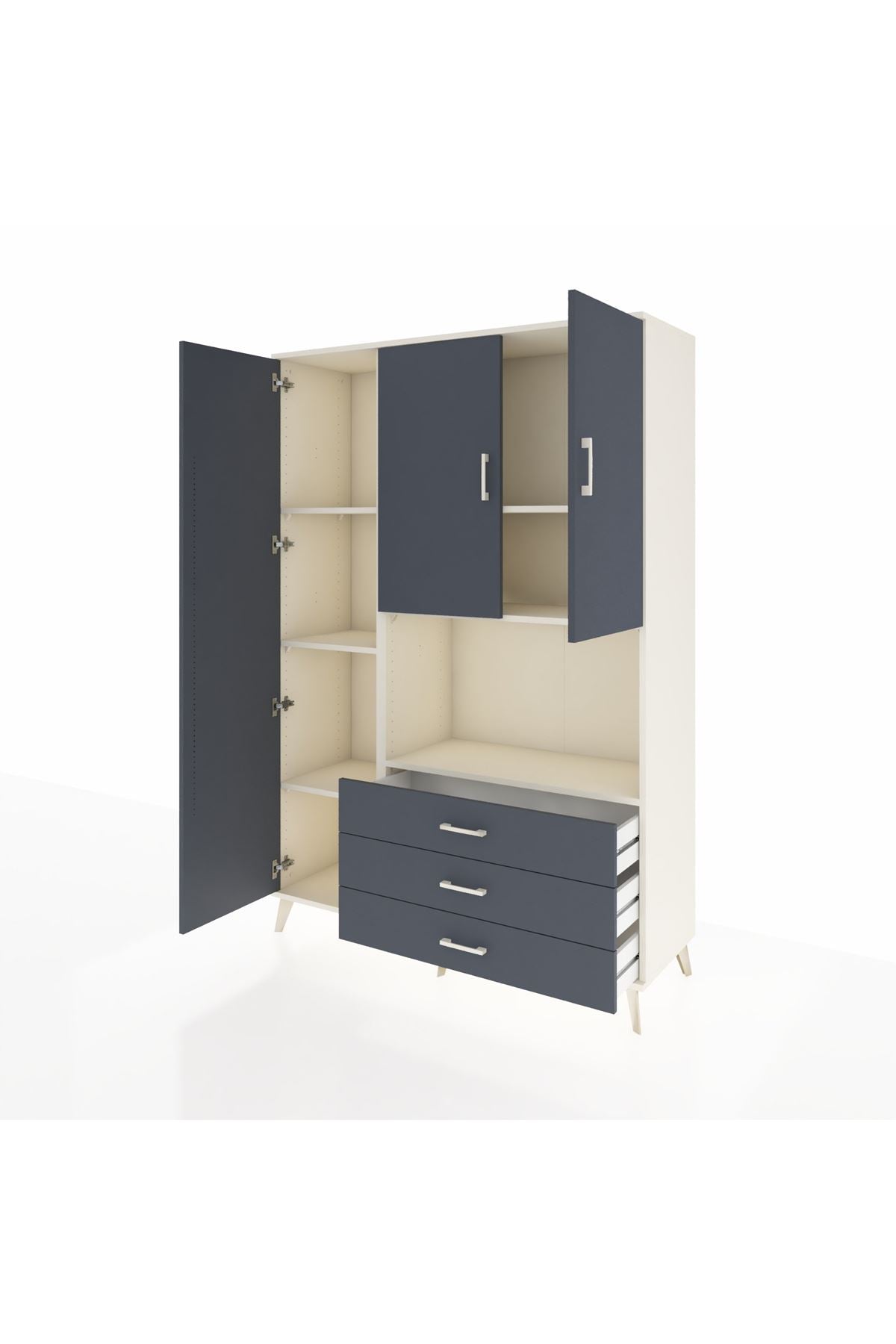 Hyperion Dolap 6 Raflı 3 Çekmeceli 3 Kapaklı 132x44x195 Aytaşı-Antrasit/Antrasit