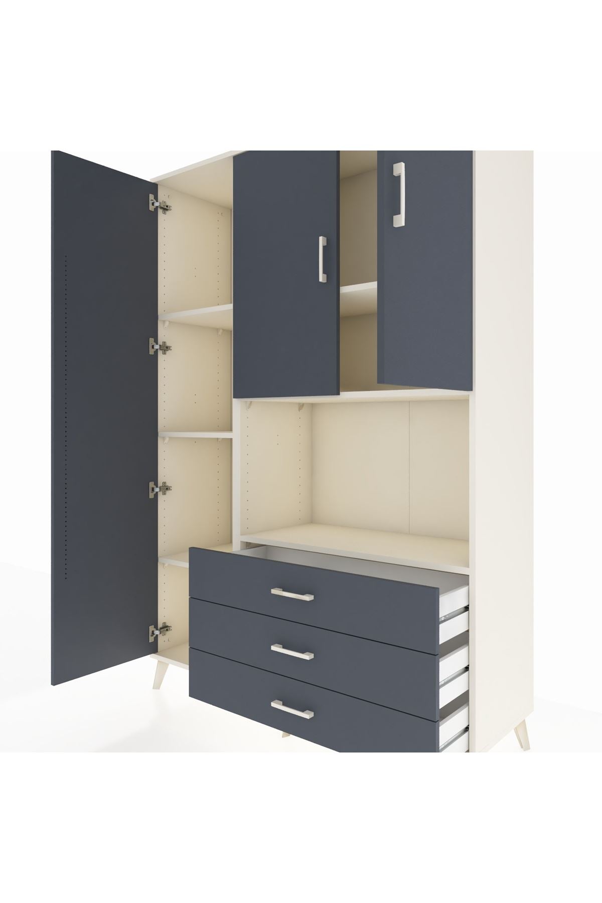 Hyperion Dolap 6 Raflı 3 Çekmeceli 3 Kapaklı 132x44x195 Aytaşı-Antrasit/Antrasit