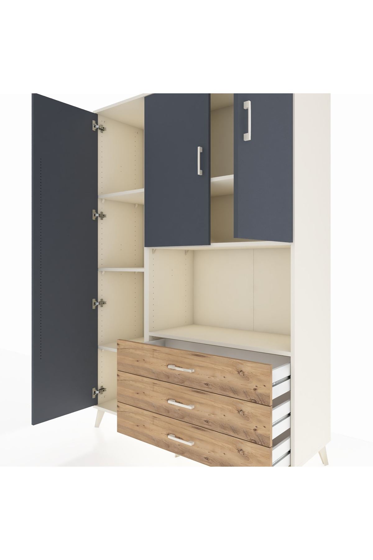 Hyperion Dolap 6 Raflı 3 Çekmeceli 3 Kapaklı 132x44x195 Aytaşı-Antrasit/Çam