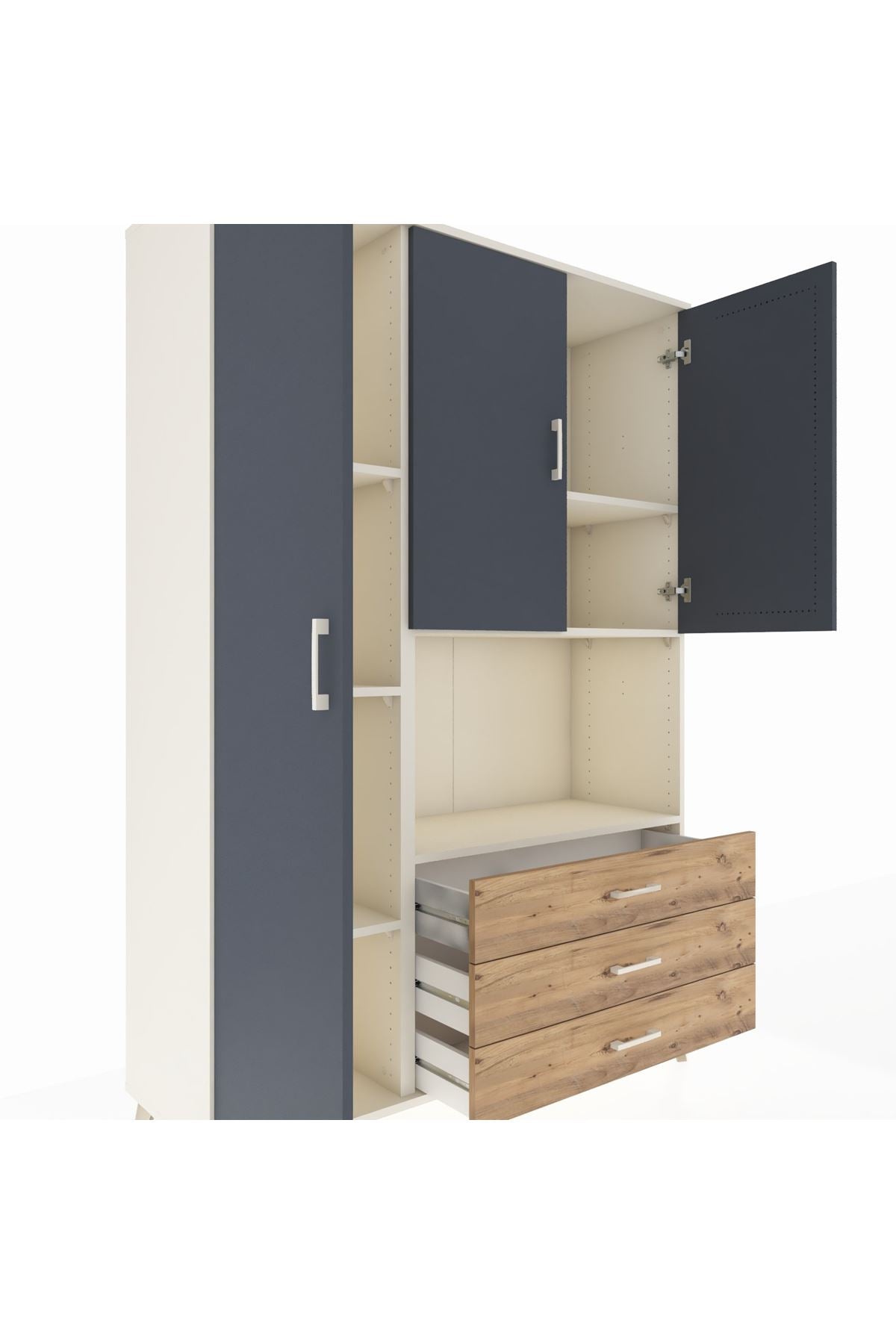 Hyperion Dolap 6 Raflı 3 Çekmeceli 3 Kapaklı 132x44x195 Aytaşı-Antrasit/Çam