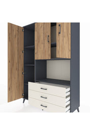 Hyperion Dolap 6 Raflı 3 Çekmeceli 3 Kapaklı 132x44x195 Antrasit-Çam/Aytaşı