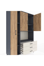 Hyperion Dolap 6 Raflı 3 Çekmeceli 3 Kapaklı 132x44x195 Antrasit-Çam/Aytaşı