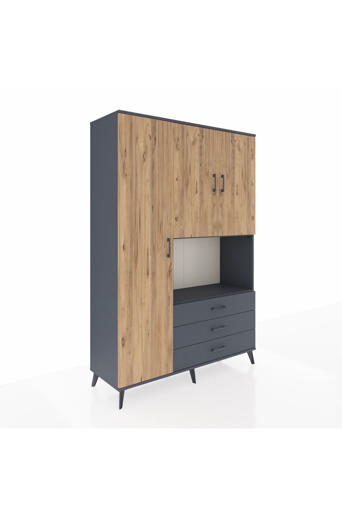 Hyperion Dolap 6 Raflı 3 Çekmeceli 3 Kapaklı 132x44x195 Antrasit-Çam/Antrasit