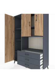 Hyperion Dolap 6 Raflı 3 Çekmeceli 3 Kapaklı 132x44x195 Antrasit-Çam/Antrasit