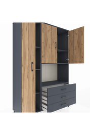 Hyperion Dolap 6 Raflı 3 Çekmeceli 3 Kapaklı 132x44x195 Antrasit-Çam/Antrasit