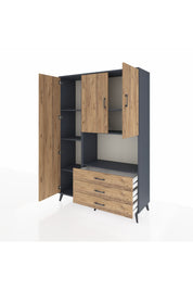 Hyperion Dolap 6 Raflı 3 Çekmeceli 3 Kapaklı 132x44x195 Antrasit-Çam/Çam