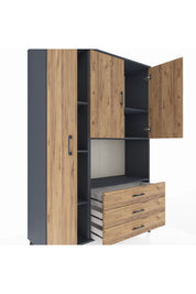 Hyperion Dolap 6 Raflı 3 Çekmeceli 3 Kapaklı 132x44x195 Antrasit-Çam/Çam