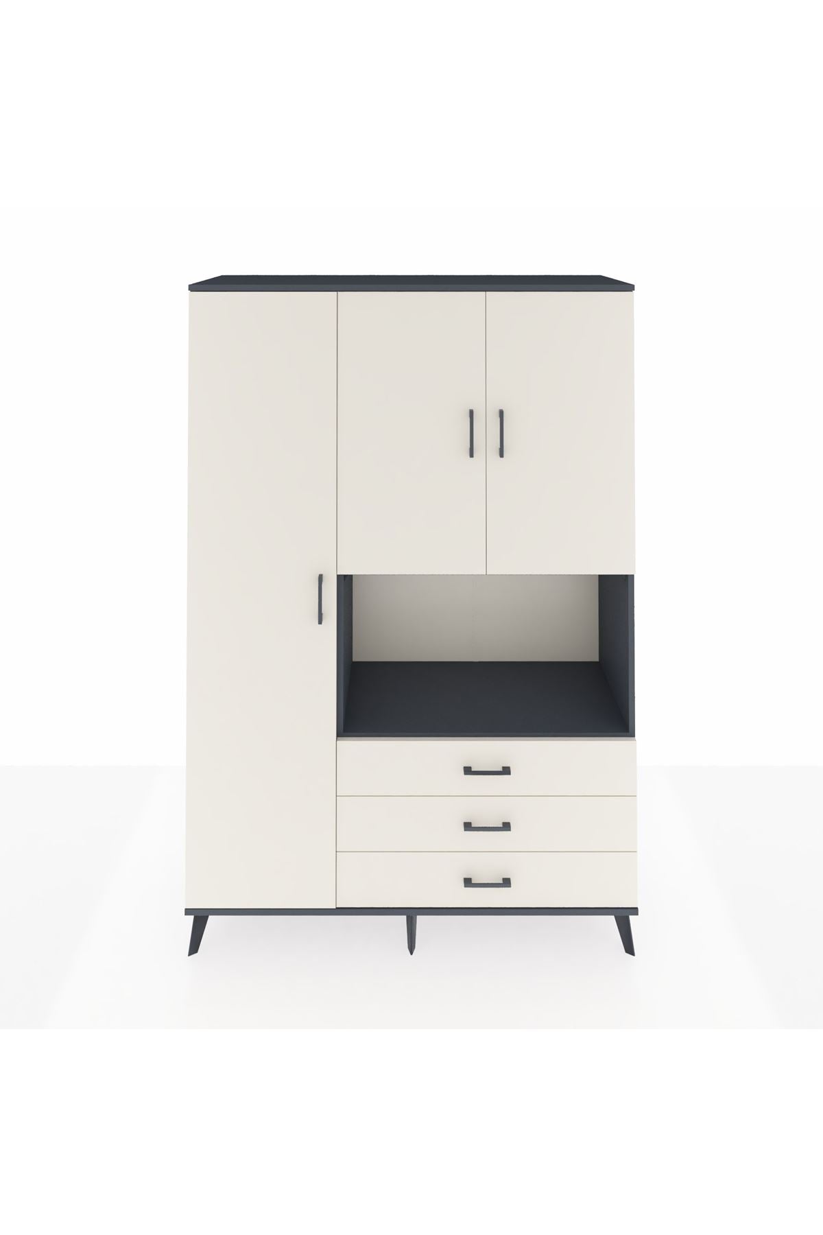 Hyperion Dolap 6 Raflı 3 Çekmeceli 3 Kapaklı 132x44x195 Antrasit-Aytaşı/Aytaşı