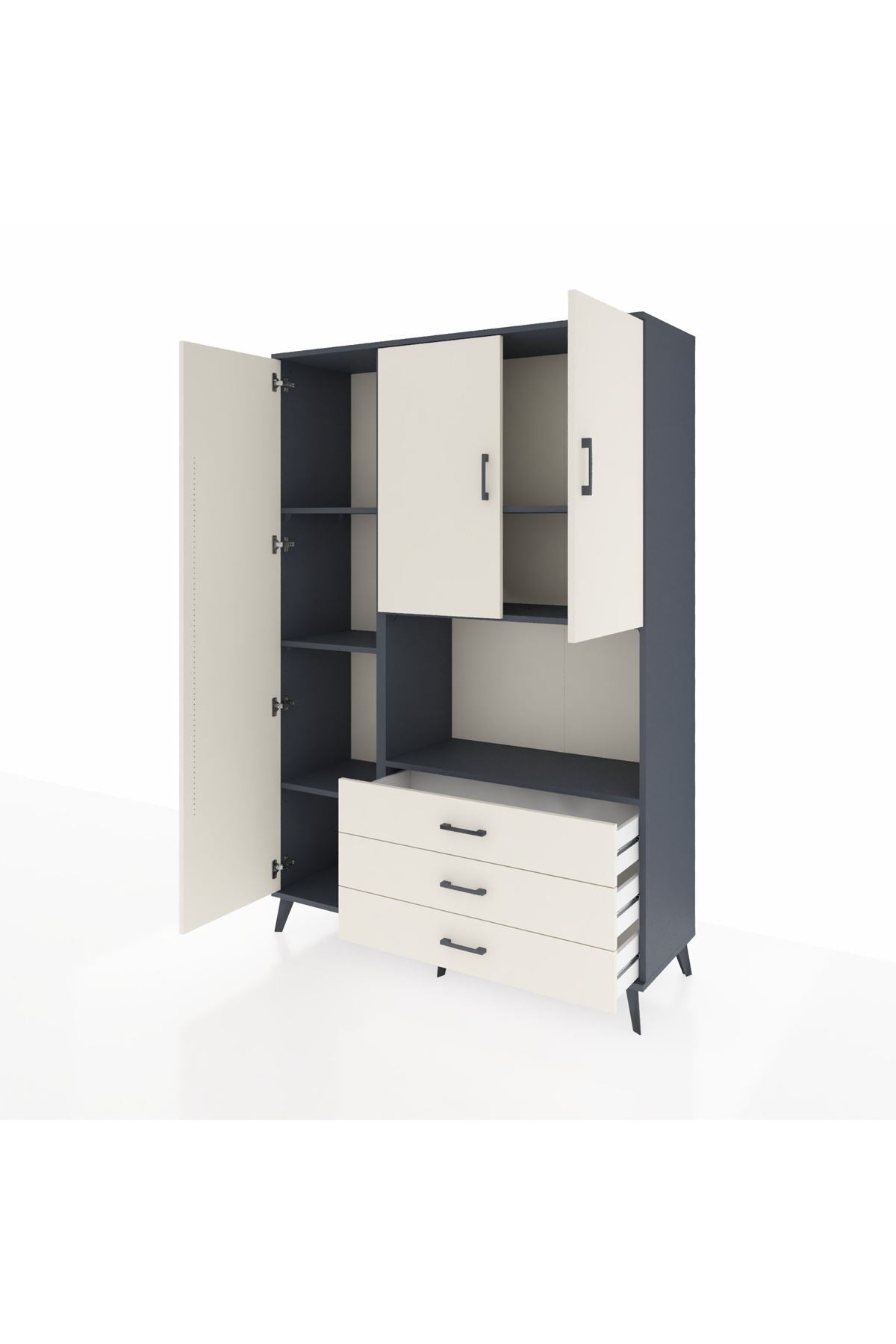Hyperion Dolap 6 Raflı 3 Çekmeceli 3 Kapaklı 132x44x195 Antrasit-Aytaşı/Aytaşı