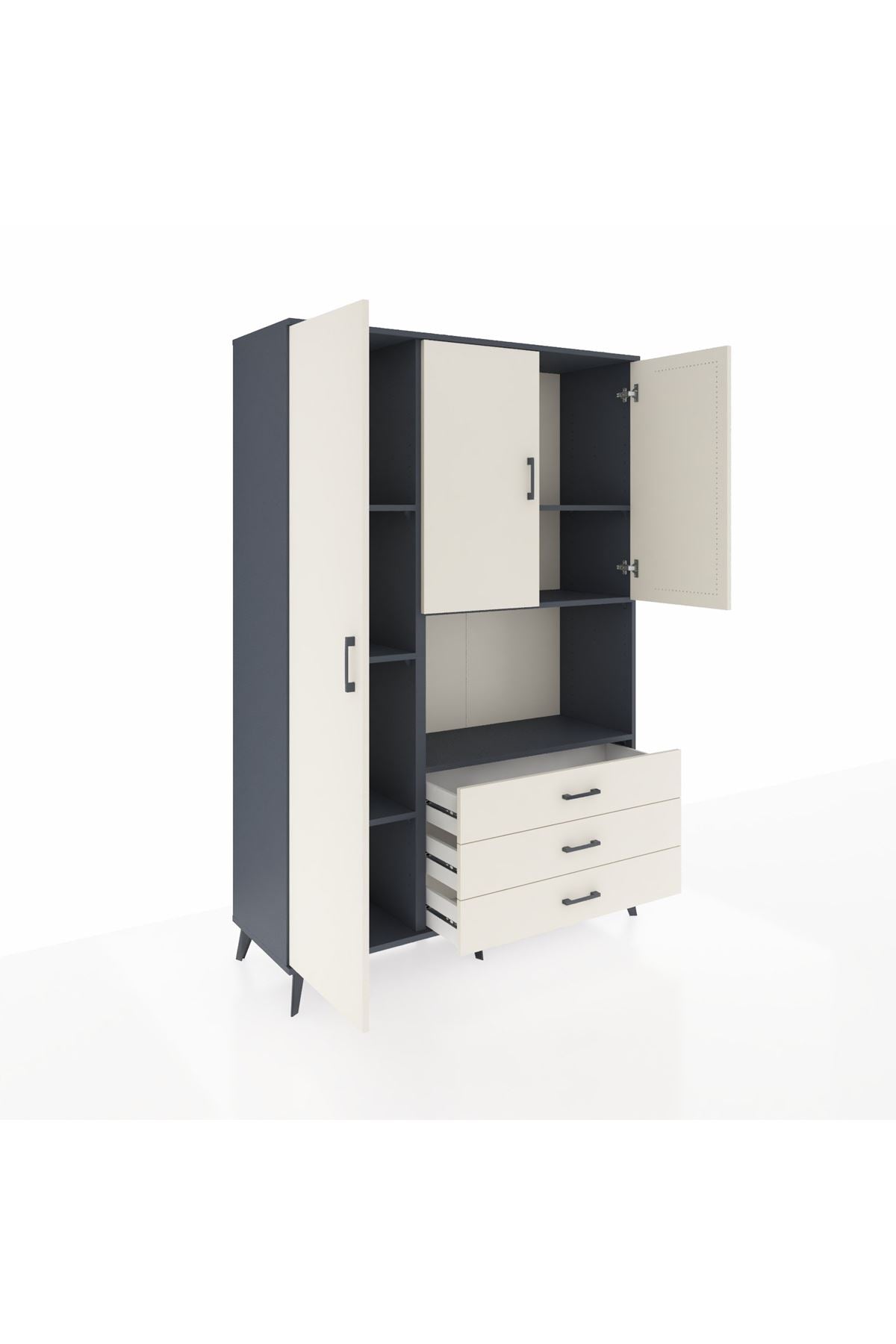 Hyperion Dolap 6 Raflı 3 Çekmeceli 3 Kapaklı 132x44x195 Antrasit-Aytaşı/Aytaşı