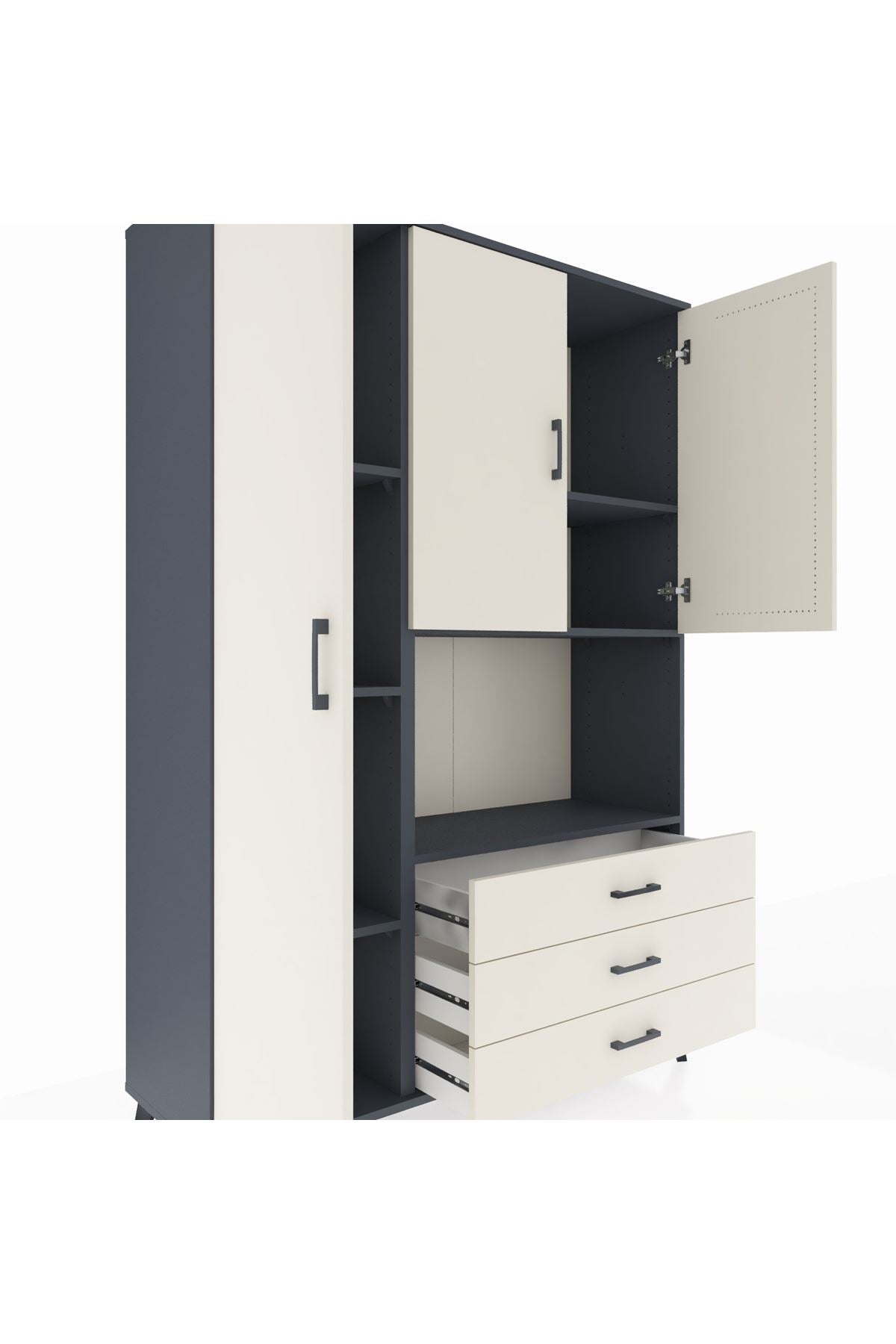 Hyperion Dolap 6 Raflı 3 Çekmeceli 3 Kapaklı 132x44x195 Antrasit-Aytaşı/Aytaşı