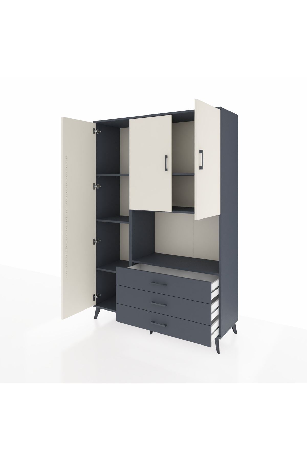 Hyperion Dolap 6 Raflı 3 Çekmeceli 3 Kapaklı 132x44x195 Antrasit-Aytaşı/Antrasit