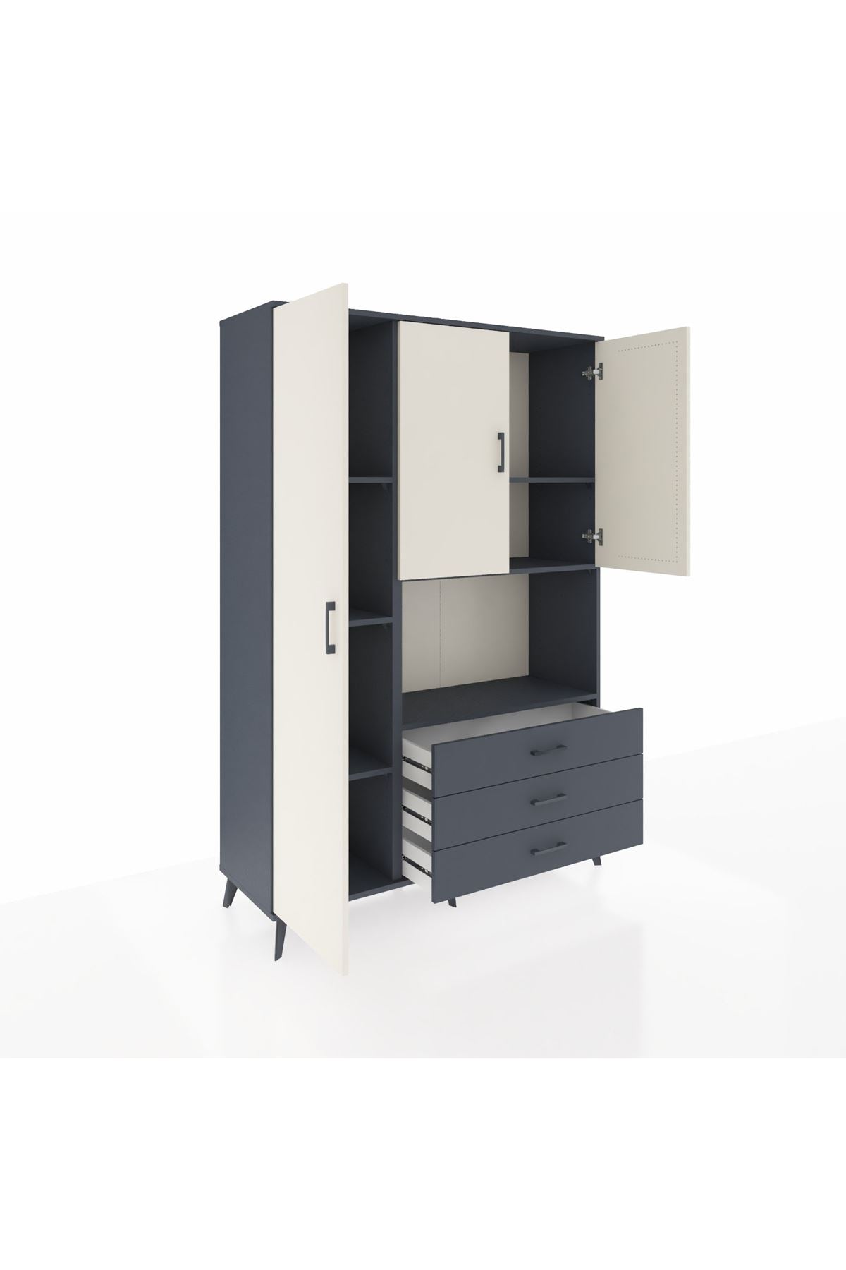 Hyperion Dolap 6 Raflı 3 Çekmeceli 3 Kapaklı 132x44x195 Antrasit-Aytaşı/Antrasit