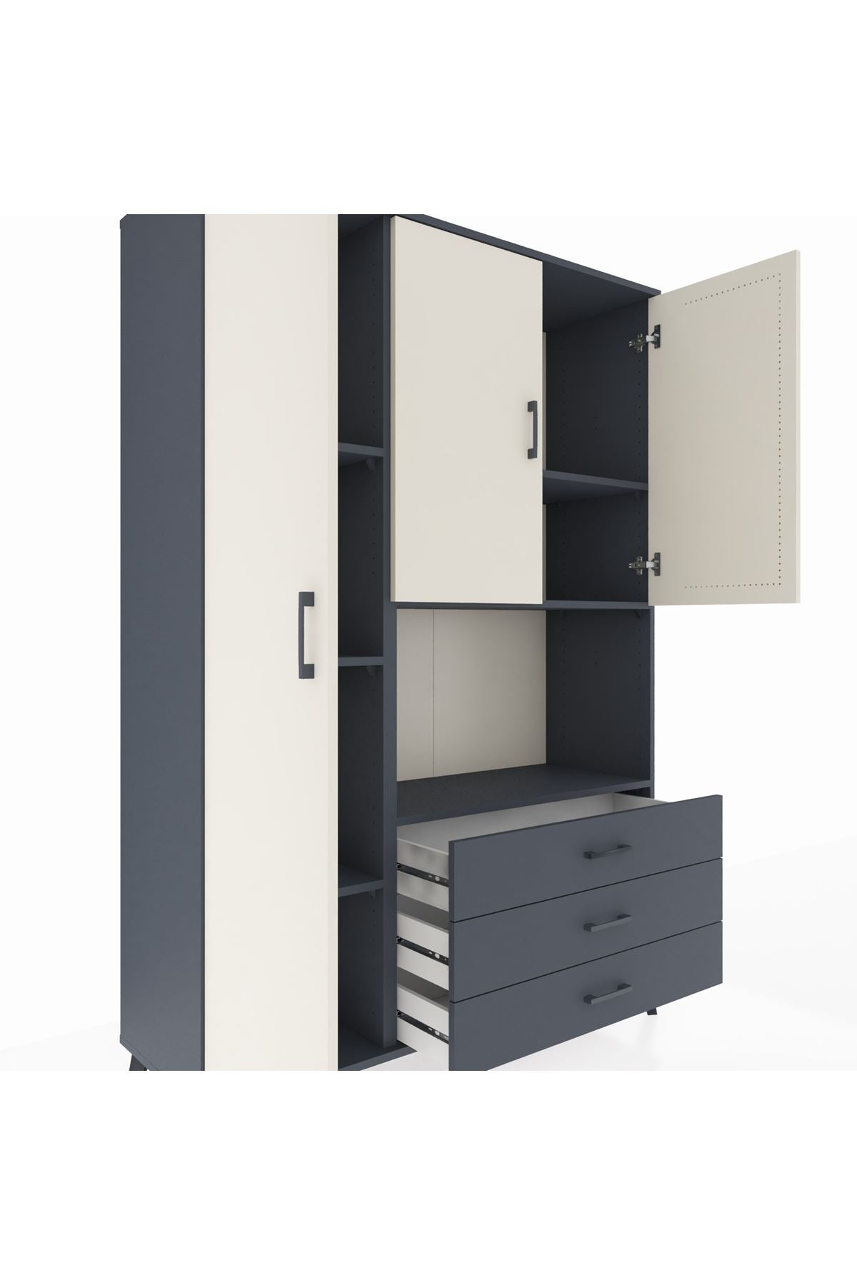 Hyperion Dolap 6 Raflı 3 Çekmeceli 3 Kapaklı 132x44x195 Antrasit-Aytaşı/Antrasit