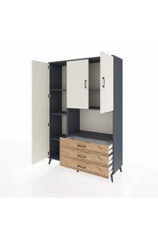Hyperion Dolap 6 Raflı 3 Çekmeceli 3 Kapaklı 132x44x195 Antrasit-Aytaşı/Çam