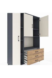 Hyperion Dolap 6 Raflı 3 Çekmeceli 3 Kapaklı 132x44x195 Antrasit-Aytaşı/Çam