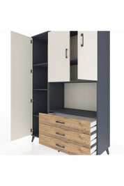 Hyperion Dolap 6 Raflı 3 Çekmeceli 3 Kapaklı 132x44x195 Antrasit-Aytaşı/Çam