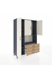 Hyperion Dolap 6 Raflı 3 Çekmeceli 3 Kapaklı 132x44x195 Antrasit-Aytaşı/Çam