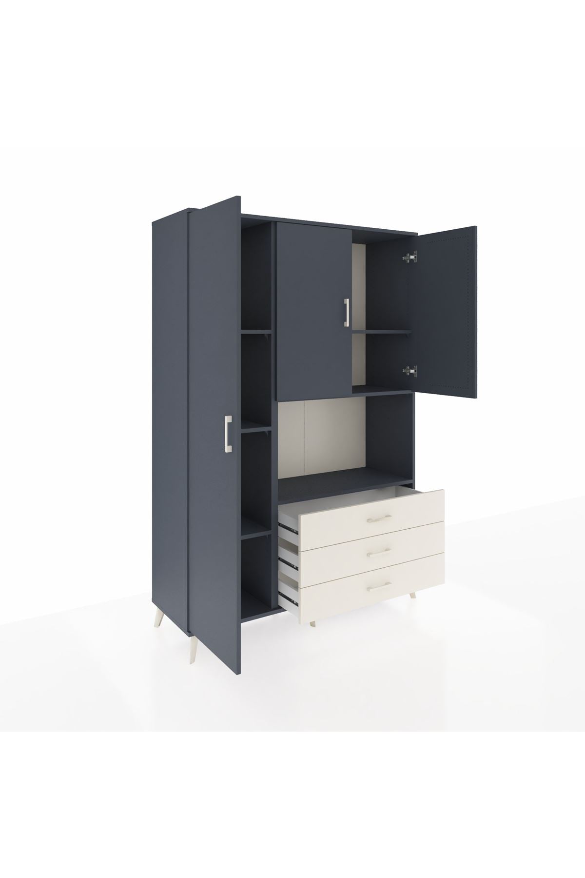 Hyperion Dolap 6 Raflı 3 Çekmeceli 3 Kapaklı 132x44x195 Antrasit-Antrasit/Aytaşı