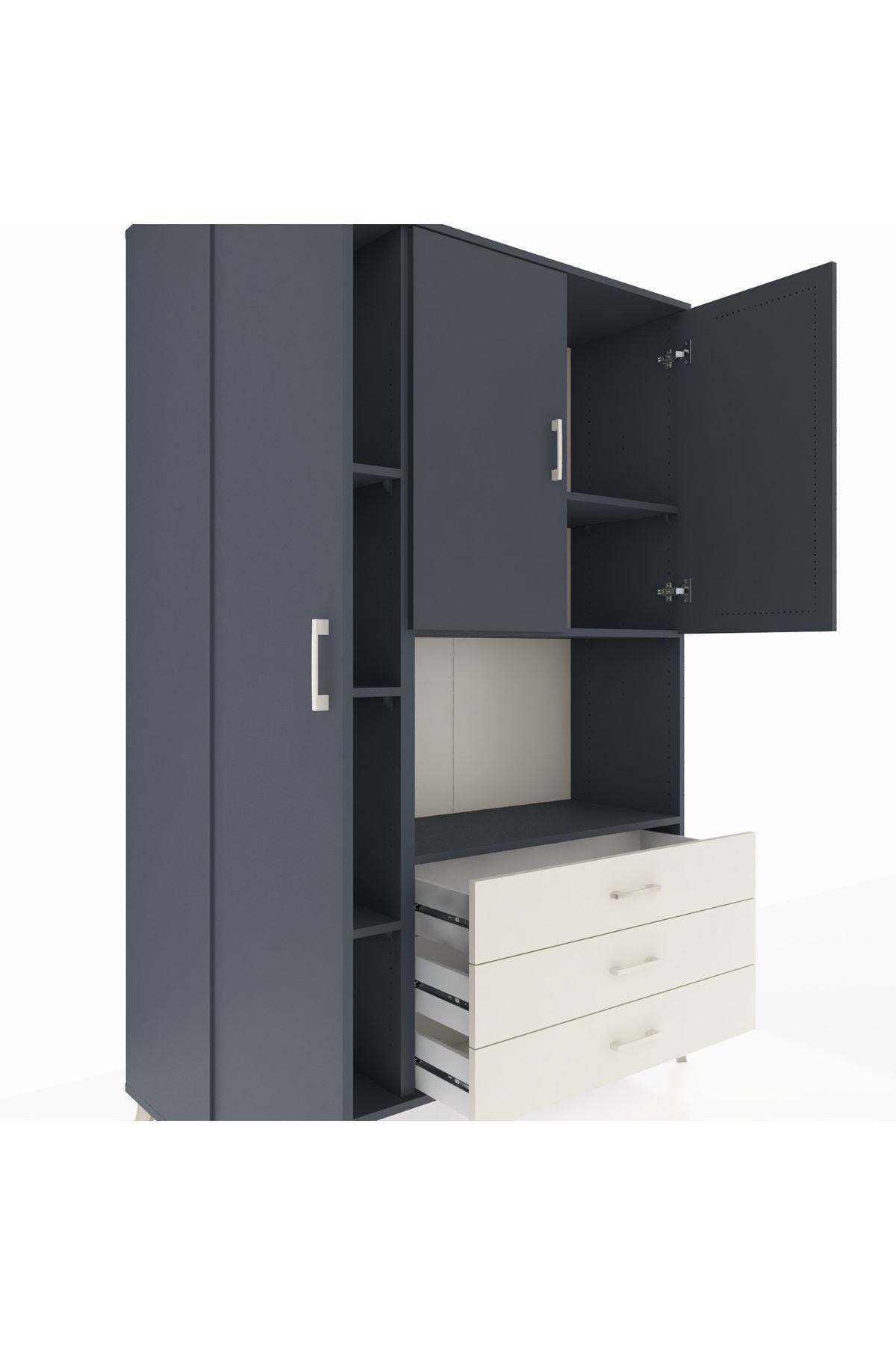 Hyperion Dolap 6 Raflı 3 Çekmeceli 3 Kapaklı 132x44x195 Antrasit-Antrasit/Aytaşı