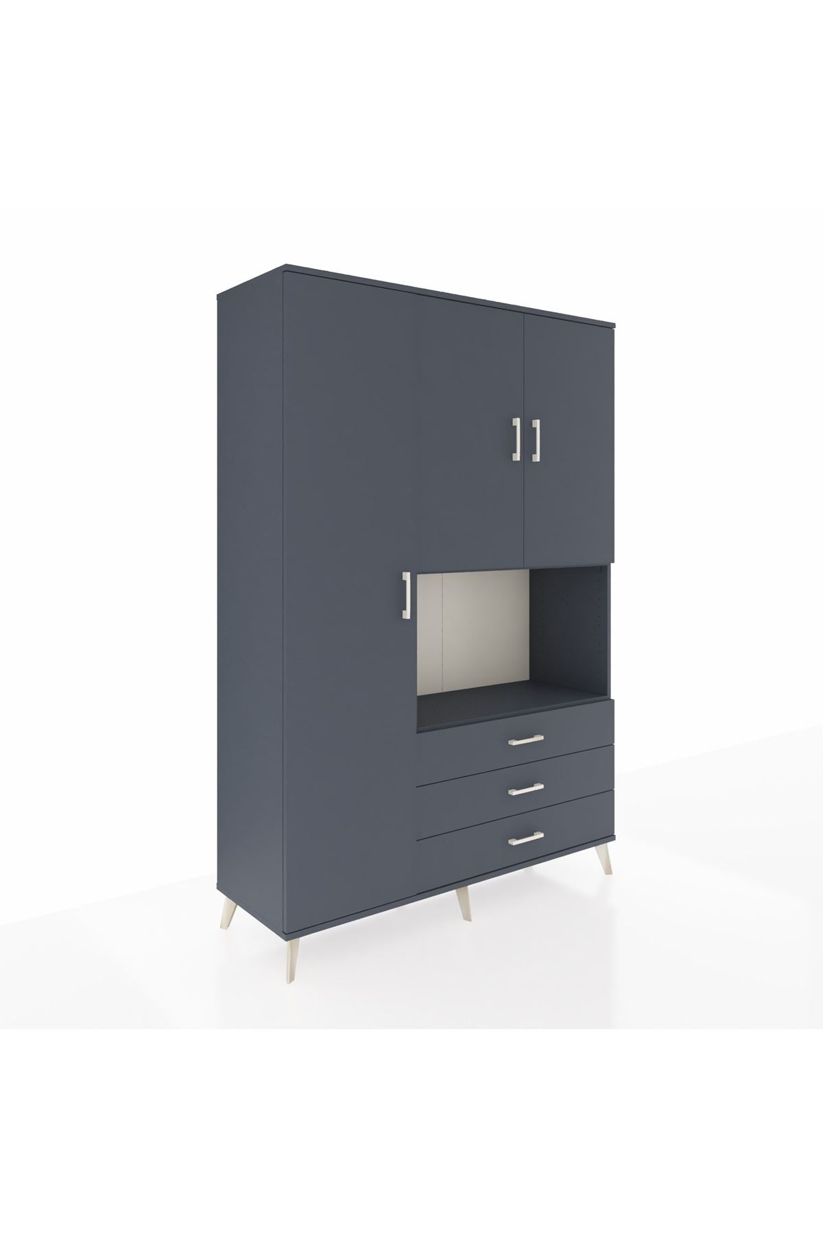 Hyperion Dolap 6 Raflı 3 Çekmeceli 3 Kapaklı 132x44x195 Antrasit-Antrasit/Antrasit