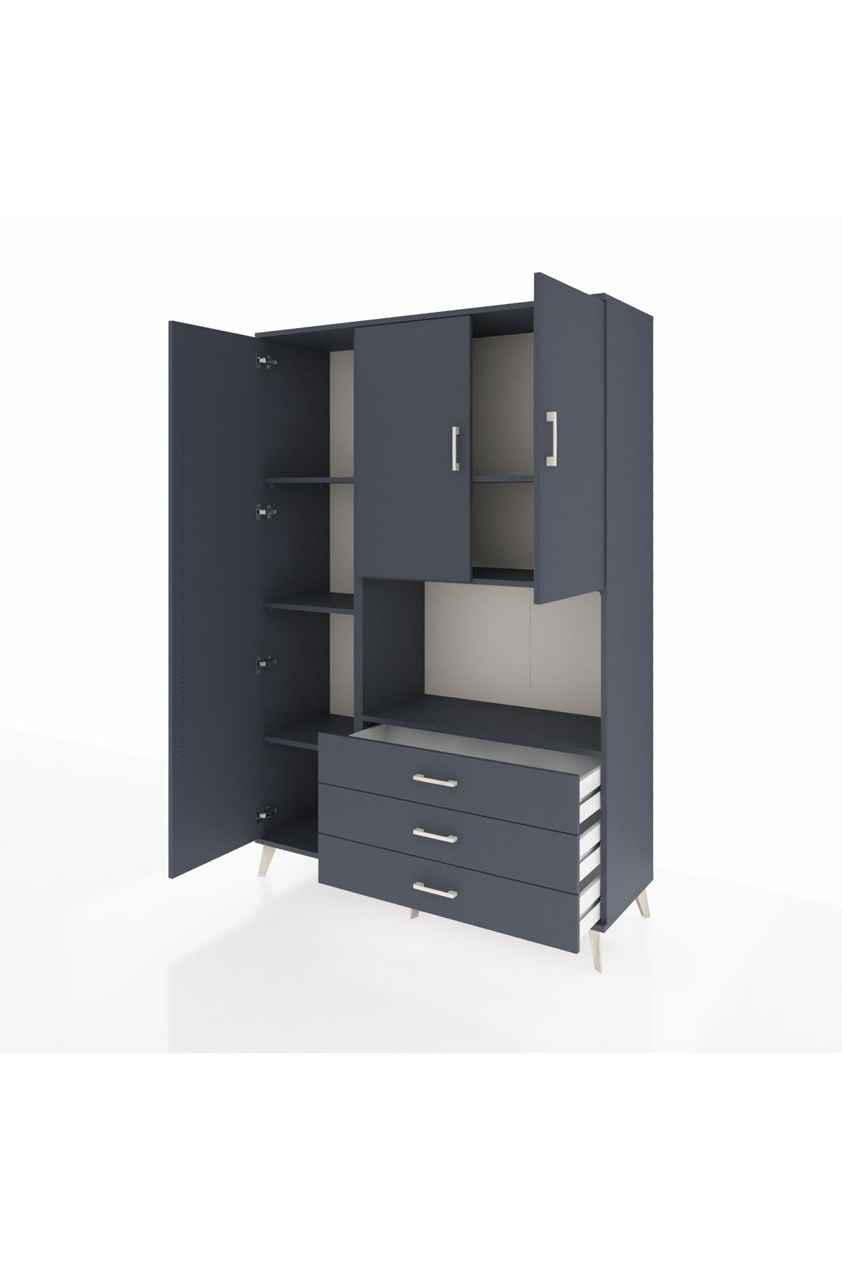 Hyperion Dolap 6 Raflı 3 Çekmeceli 3 Kapaklı 132x44x195 Antrasit-Antrasit/Antrasit