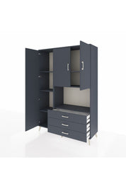 Hyperion Dolap 6 Raflı 3 Çekmeceli 3 Kapaklı 132x44x195 Antrasit-Antrasit/Antrasit