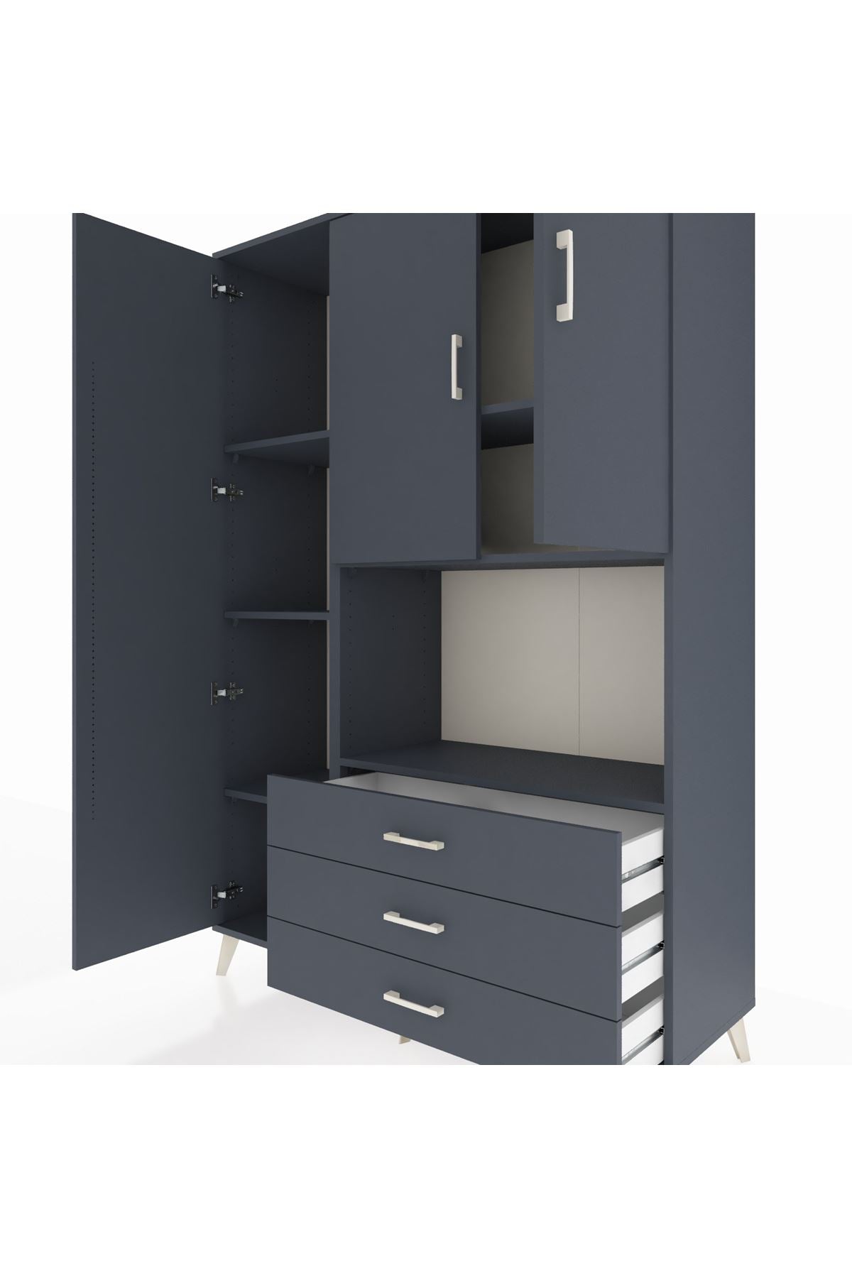 Hyperion Dolap 6 Raflı 3 Çekmeceli 3 Kapaklı 132x44x195 Antrasit-Antrasit/Antrasit