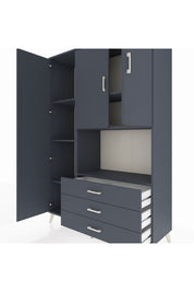 Hyperion Dolap 6 Raflı 3 Çekmeceli 3 Kapaklı 132x44x195 Antrasit-Antrasit/Antrasit