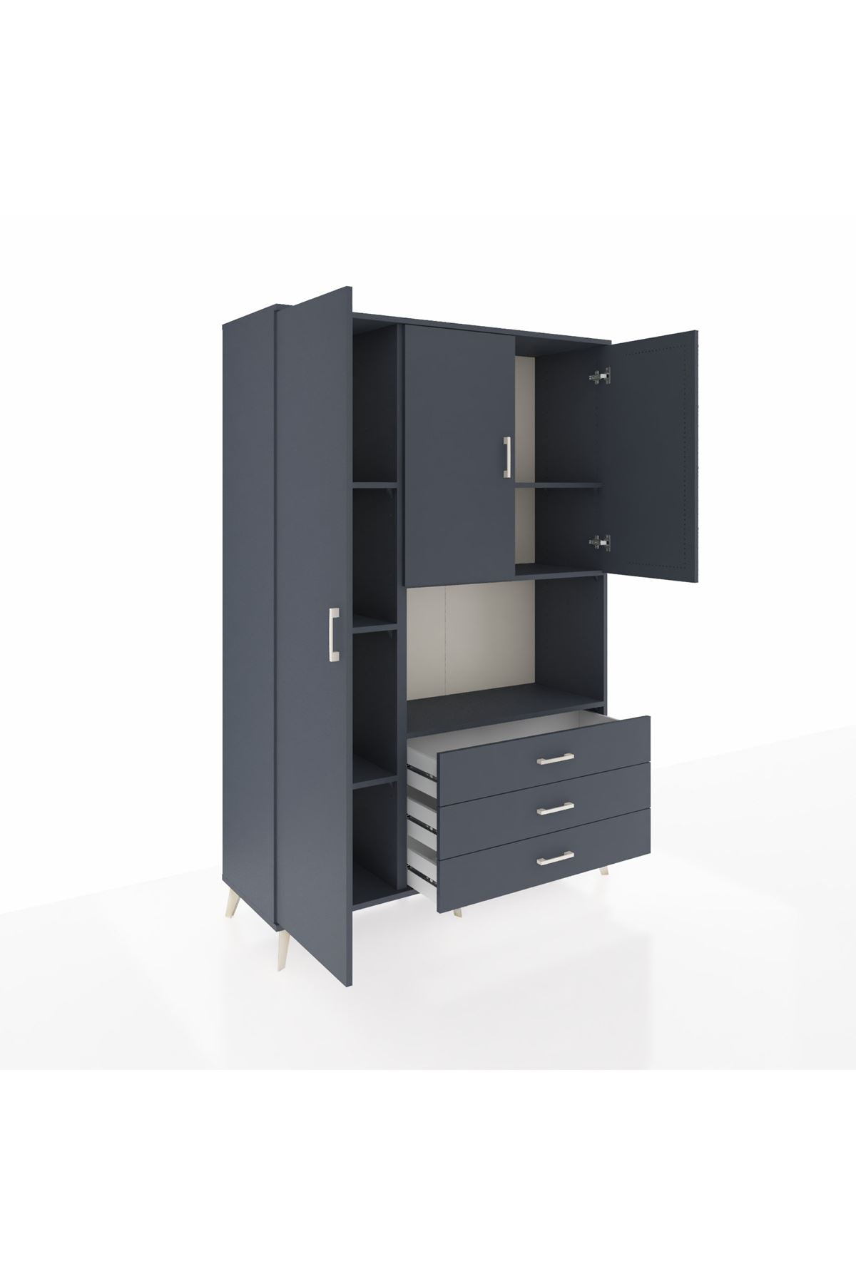 Hyperion Dolap 6 Raflı 3 Çekmeceli 3 Kapaklı 132x44x195 Antrasit-Antrasit/Antrasit