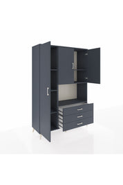 Hyperion Dolap 6 Raflı 3 Çekmeceli 3 Kapaklı 132x44x195 Antrasit-Antrasit/Antrasit