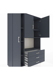 Hyperion Dolap 6 Raflı 3 Çekmeceli 3 Kapaklı 132x44x195 Antrasit-Antrasit/Antrasit