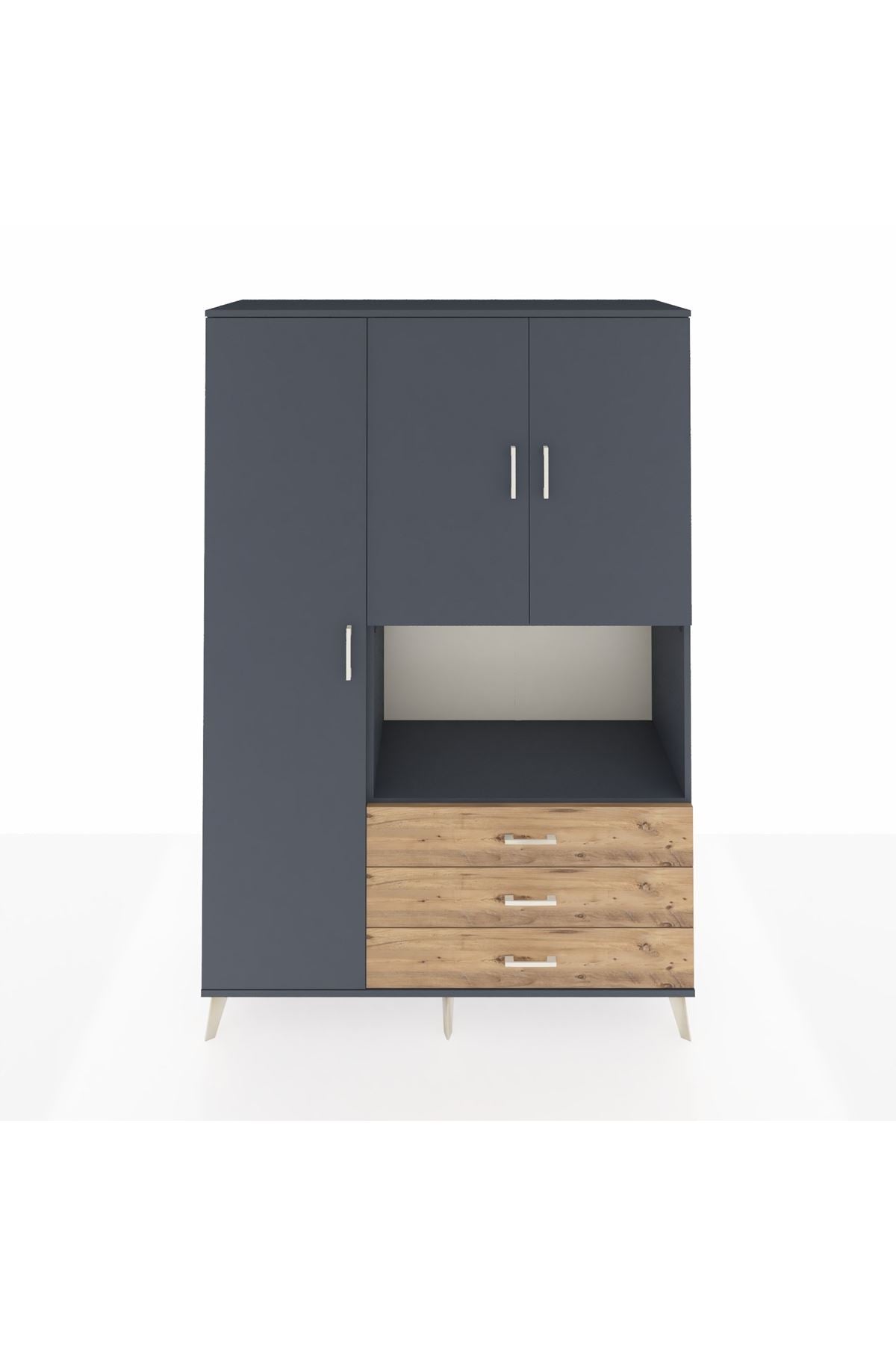 Hyperion Dolap 6 Raflı 3 Çekmeceli 3 Kapaklı 132x44x195 Antrasit-Antrasit/Çam