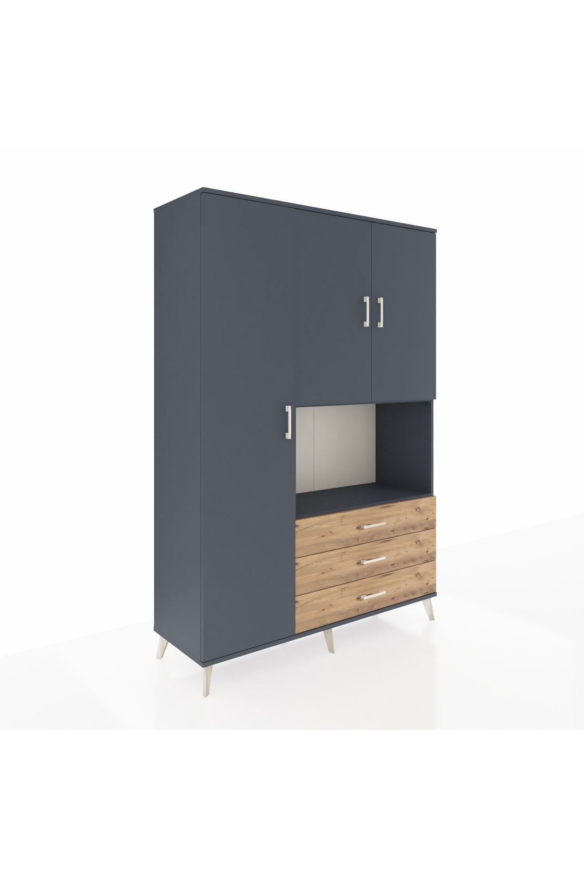 Hyperion Dolap 6 Raflı 3 Çekmeceli 3 Kapaklı 132x44x195 Antrasit-Antrasit/Çam