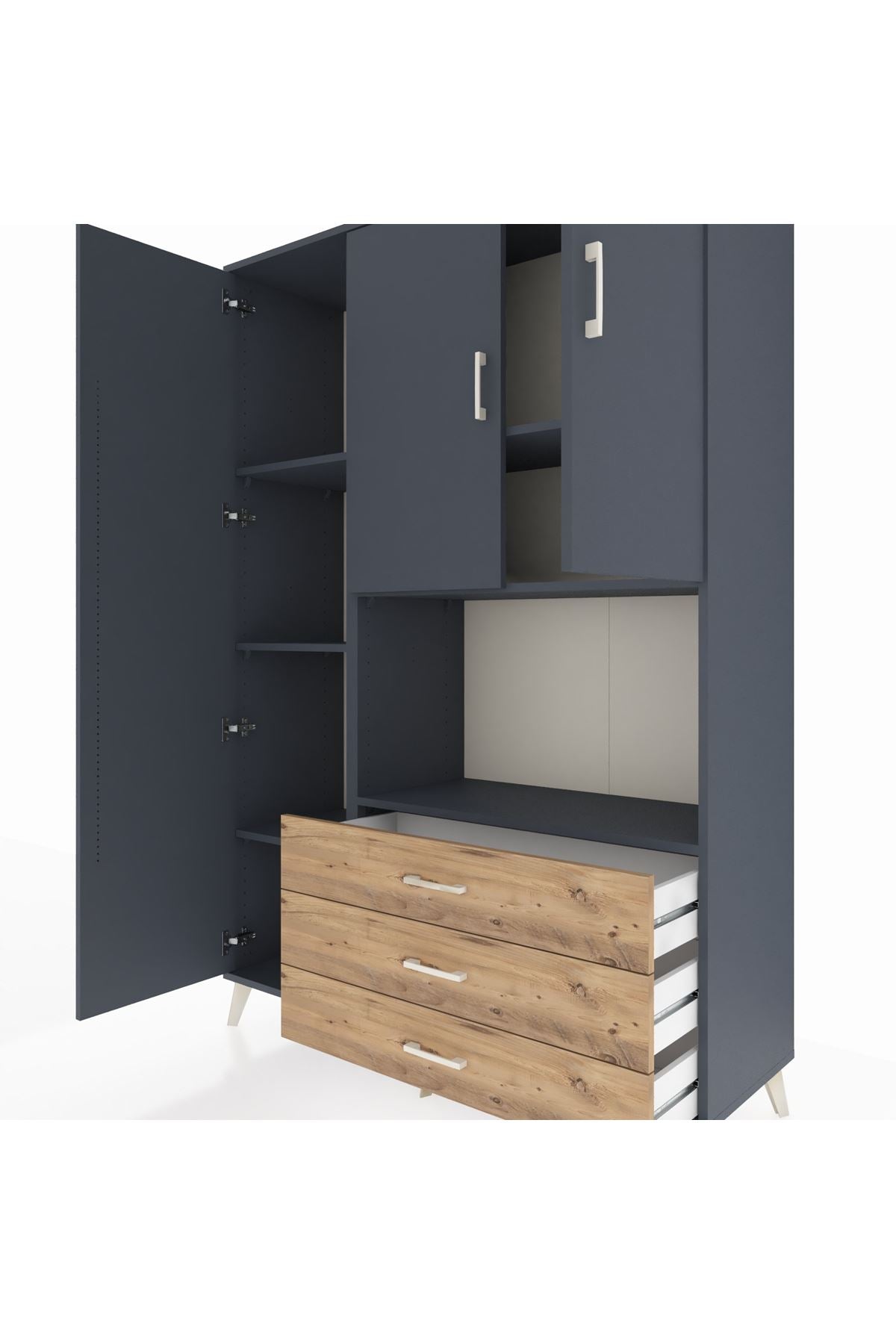 Hyperion Dolap 6 Raflı 3 Çekmeceli 3 Kapaklı 132x44x195 Antrasit-Antrasit/Çam