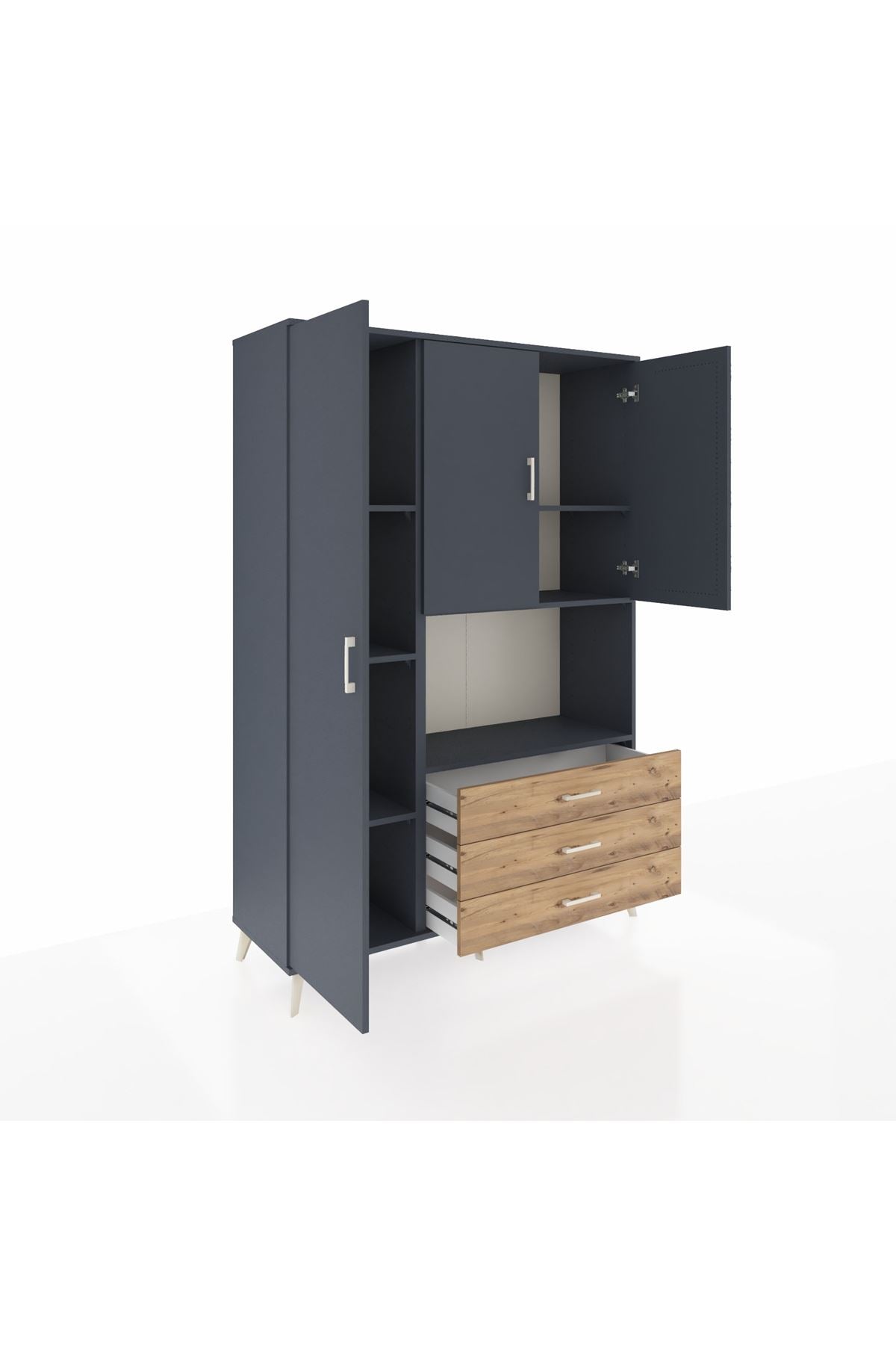 Hyperion Dolap 6 Raflı 3 Çekmeceli 3 Kapaklı 132x44x195 Antrasit-Antrasit/Çam