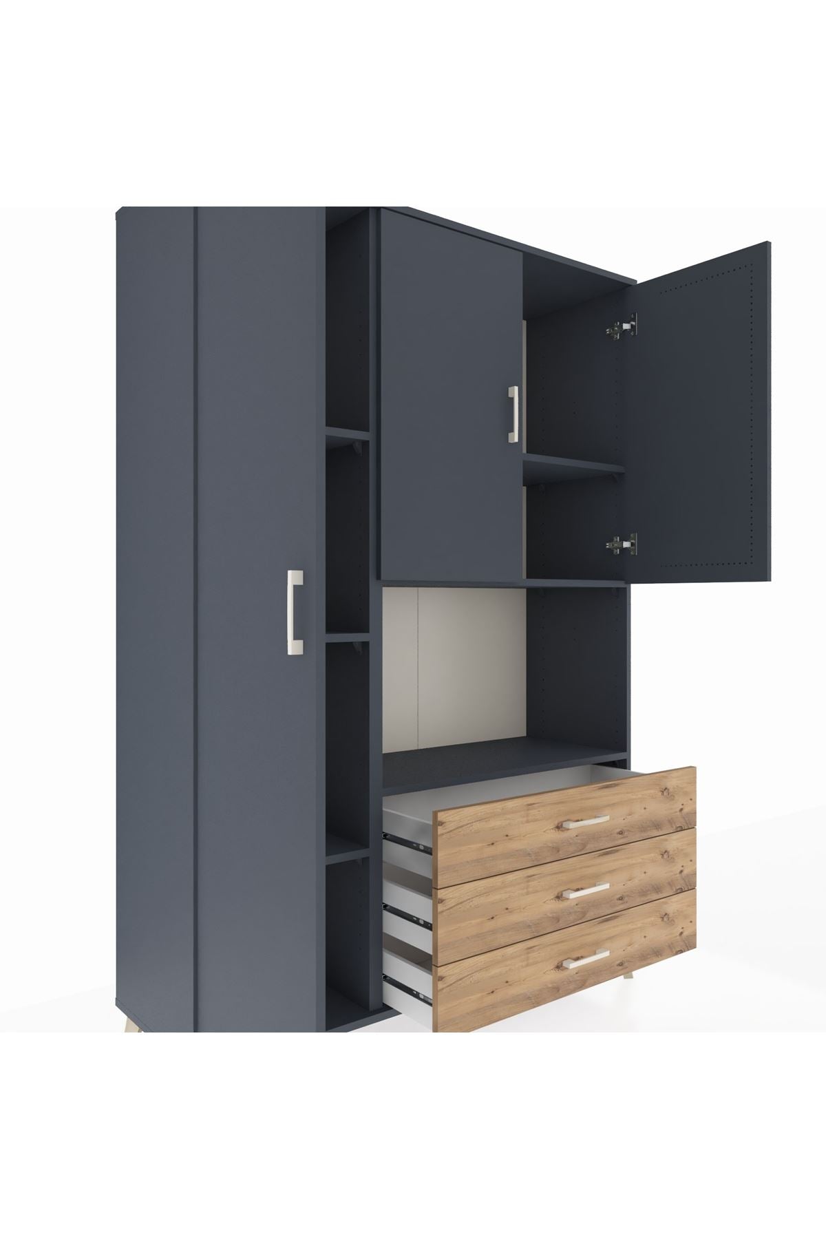 Hyperion Dolap 6 Raflı 3 Çekmeceli 3 Kapaklı 132x44x195 Antrasit-Antrasit/Çam