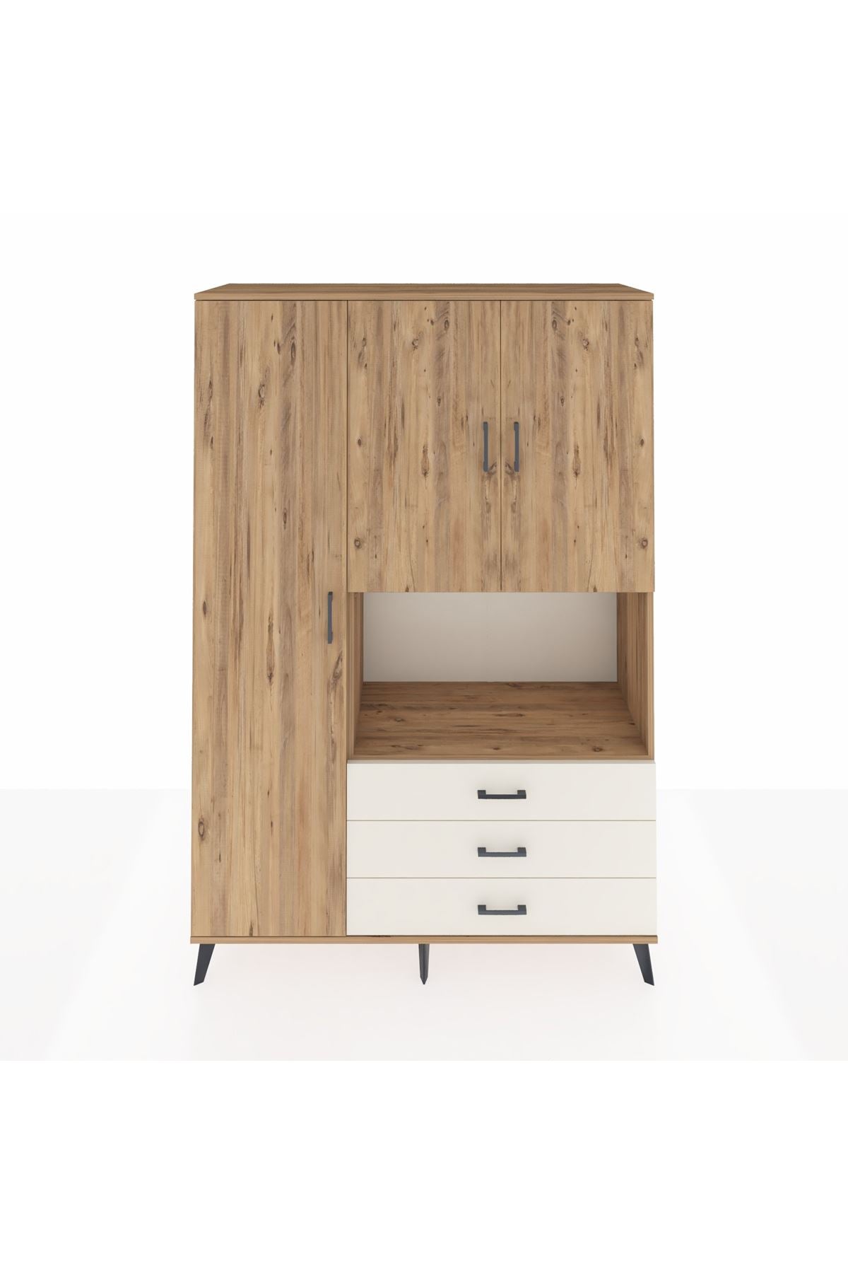 Hyperion Dolap 6 Raflı 3 Çekmeceli 3 Kapaklı 132x44x195 Çam-Çam/Aytaşı