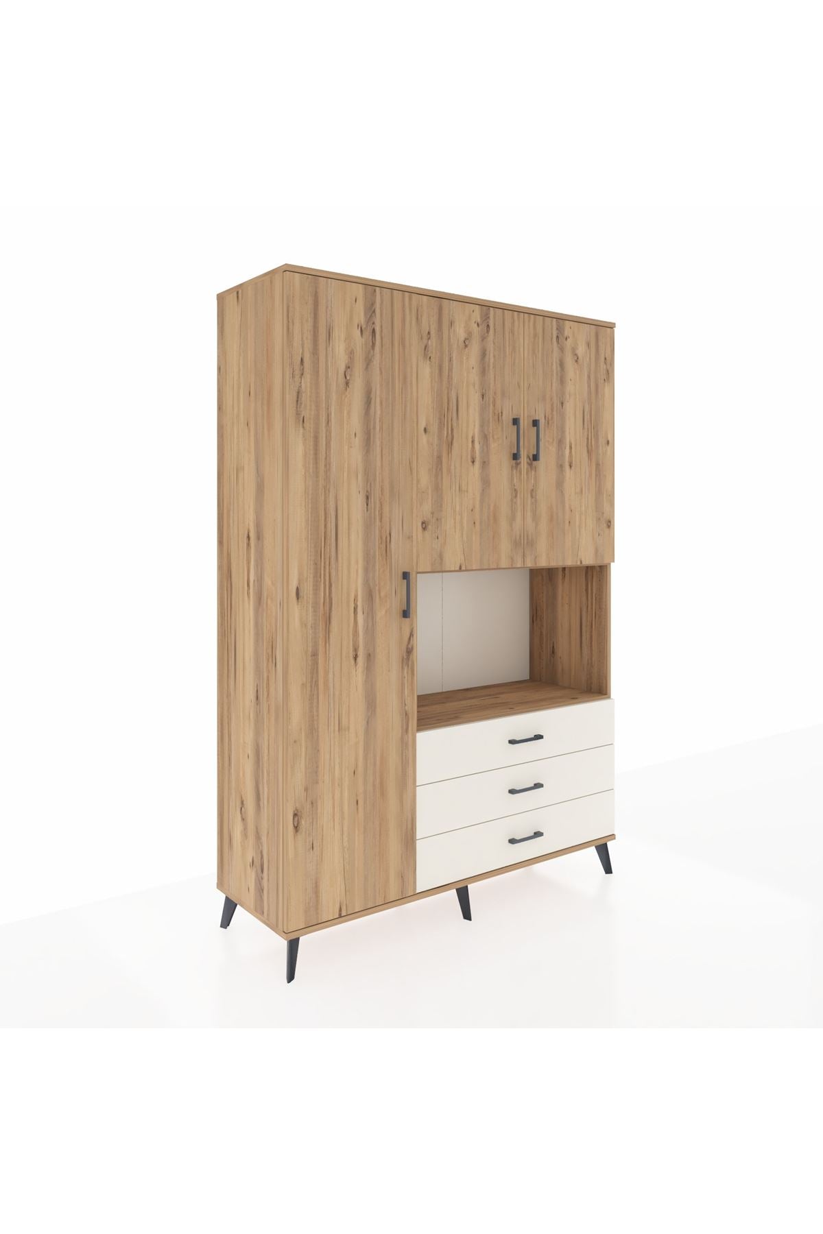 Hyperion Dolap 6 Raflı 3 Çekmeceli 3 Kapaklı 132x44x195 Çam-Çam/Aytaşı