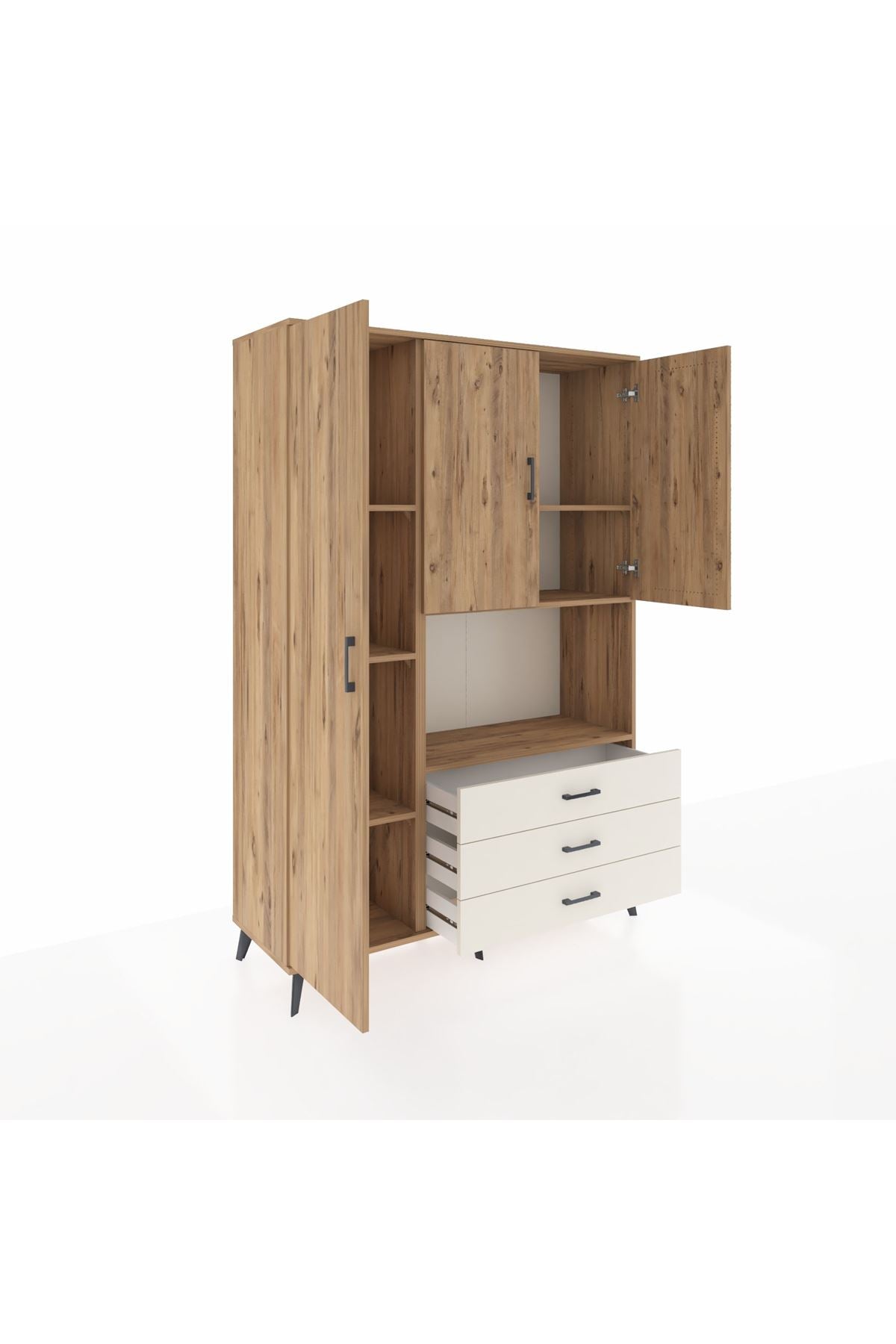 Hyperion Dolap 6 Raflı 3 Çekmeceli 3 Kapaklı 132x44x195 Çam-Çam/Aytaşı