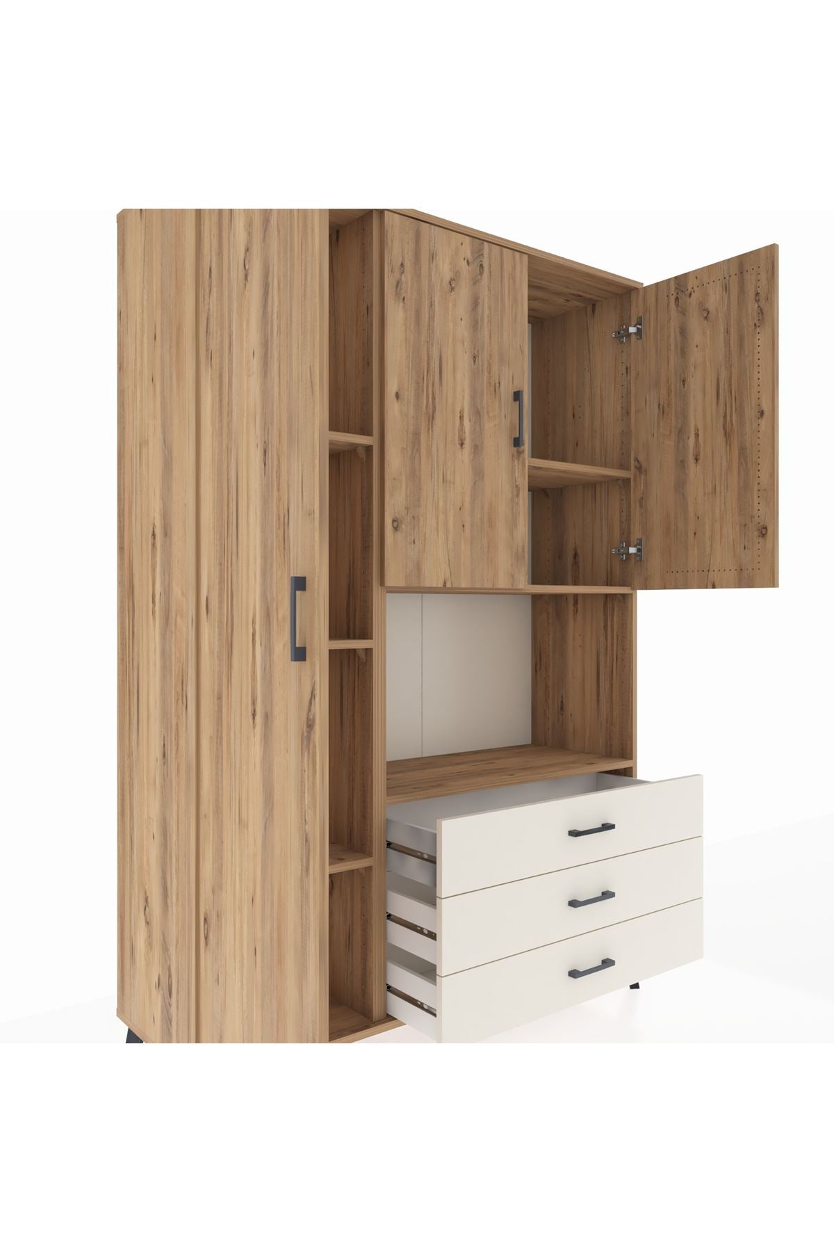 Hyperion Dolap 6 Raflı 3 Çekmeceli 3 Kapaklı 132x44x195 Çam-Çam/Aytaşı