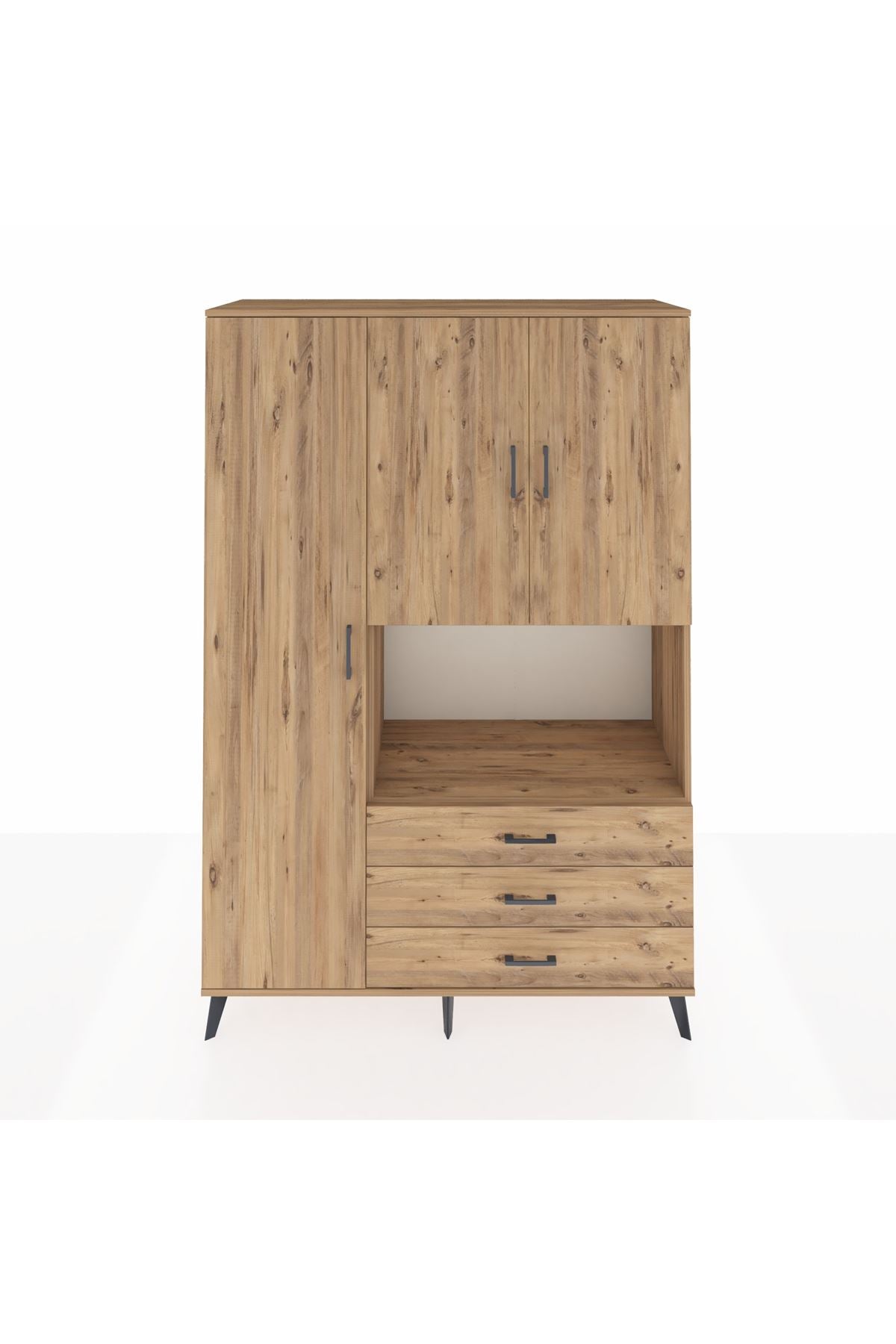 Hyperion Dolap 6 Raflı 3 Çekmeceli 3 Kapaklı 132x44x195 Çam-Çam/Çam