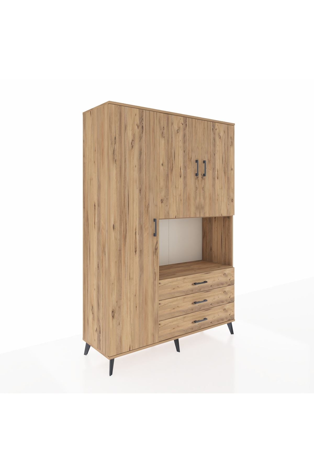 Hyperion Dolap 6 Raflı 3 Çekmeceli 3 Kapaklı 132x44x195 Çam-Çam/Çam