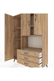 Hyperion Dolap 6 Raflı 3 Çekmeceli 3 Kapaklı 132x44x195 Çam-Çam/Çam
