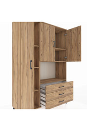 Hyperion Dolap 6 Raflı 3 Çekmeceli 3 Kapaklı 132x44x195 Çam-Çam/Çam