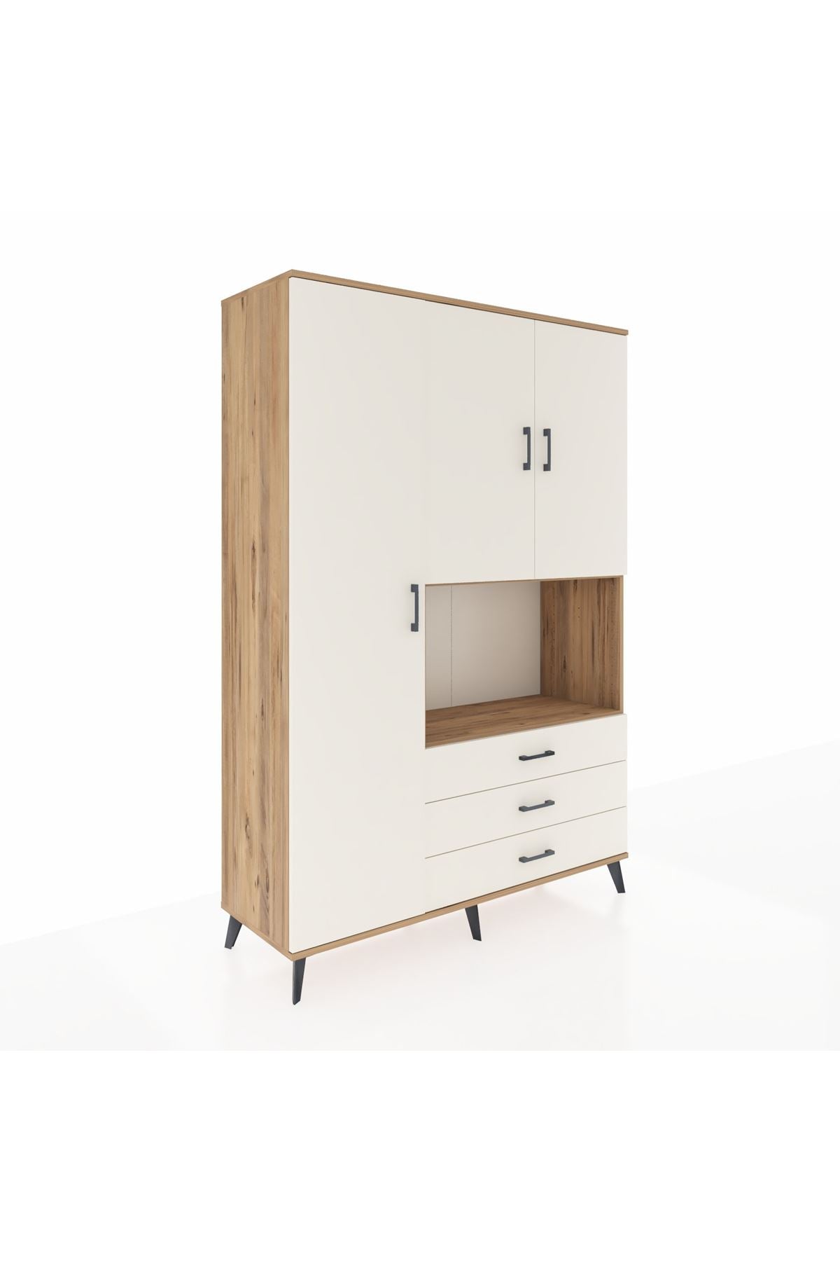 Hyperion Dolap 6 Raflı 3 Çekmeceli 3 Kapaklı 132x44x195 Çam-Aytaşı/Aytaşı