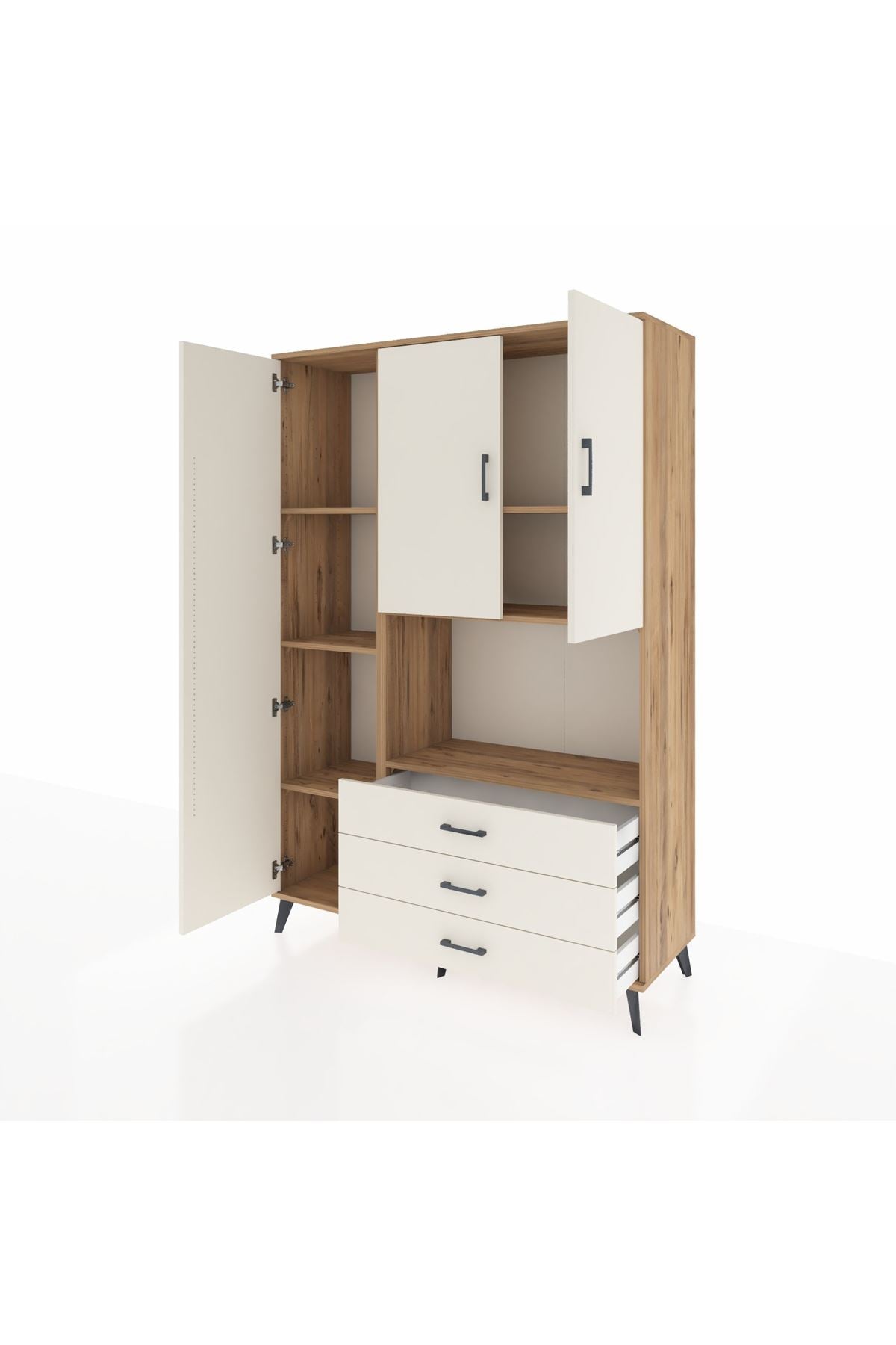 Hyperion Dolap 6 Raflı 3 Çekmeceli 3 Kapaklı 132x44x195 Çam-Aytaşı/Aytaşı