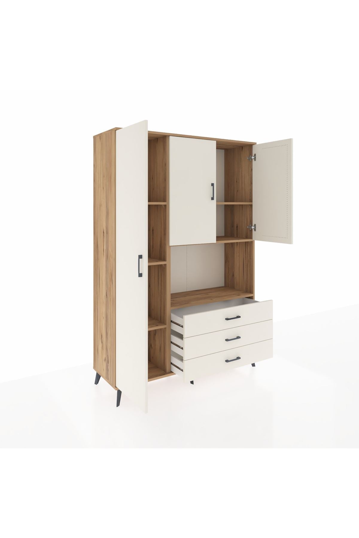 Hyperion Dolap 6 Raflı 3 Çekmeceli 3 Kapaklı 132x44x195 Çam-Aytaşı/Aytaşı